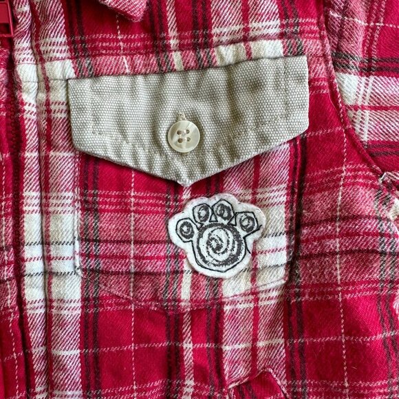 Baby Q red plaid jacket boys 6-9 months lining bear lodge design elbow patches - Picture 2 of 7